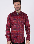 Small Print Satin Cotton/Spandex Long Sleeve Shirt