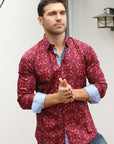 Small Print Satin Cotton/Spandex Long Sleeve Shirt