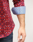 Small Print Satin Cotton/Spandex Long Sleeve Shirt