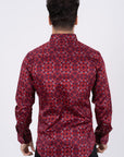 Small Print Satin Cotton/Spandex Long Sleeve Shirt