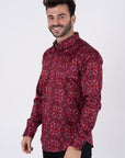 Small Print Satin Cotton/Spandex Long Sleeve Shirt