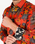 Floral Print Satin Shirt - Red