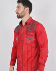 Mens Vintage Washed 2-tone Embroidery Modern Fit Stretch Shirt