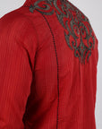 Mens Vintage Washed 2-tone Embroidery Modern Fit Stretch Shirt