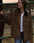 Mens Sherpa Lined Faux Suede Jacket - Brown