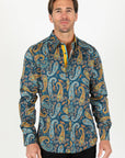 Satin Cotton/Spandex Long Sleeve Shirt - Teal