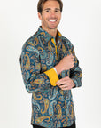 Satin Cotton/Spandex Long Sleeve Shirt - Teal