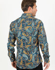 Satin Cotton/Spandex Long Sleeve Shirt - Teal