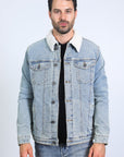 Mens Sherpa Lined Denim Jacket - Tint Blue