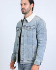 Mens Sherpa Lined Denim Jacket - Tint Blue