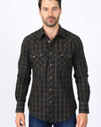 Mens Western Checkered Black Long Sleeve Shirts