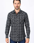 Mens Western Checkered Black Long Sleeve Shirts