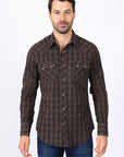Mens Western Checkered Brown Long Sleeve Shirts