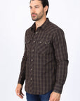 Mens Western Checkered Brown Long Sleeve Shirts