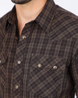 Mens Western Checkered Brown Long Sleeve Shirts