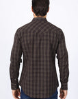 Mens Western Checkered Brown Long Sleeve Shirts