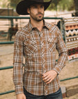 Mens Western Checkered Camel Long Sleeve Shirts