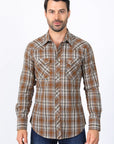 Mens Western Checkered Camel Long Sleeve Shirts