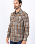 Mens Western Checkered Camel Long Sleeve Shirts