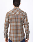 Mens Western Checkered Camel Long Sleeve Shirts