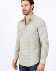 Mens Western Checkered Khaki Long Sleeve Shirts