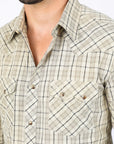 Mens Western Checkered Khaki Long Sleeve Shirts