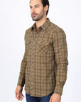 Mens Western Checkered Light Brown Long Sleeve Shirts