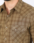Mens Western Checkered Light Brown Long Sleeve Shirts