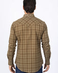 Mens Western Checkered Light Brown Long Sleeve Shirts