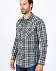 Mens Western Checkered Teal Long Sleeve Shirts