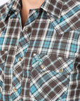 Mens Western Checkered Teal Long Sleeve Shirts