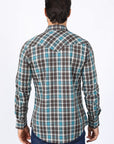 Mens Western Checkered Teal Long Sleeve Shirts
