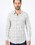 Mens Western Checkered White Long Sleeve Shirts