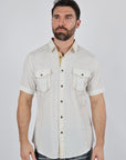 Mens Embroidery Modern Fit Stretch Short Sleeve Shirt