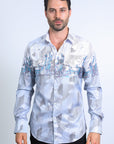 Mens Modern Fit Panoramic Foil Print Shirt - White