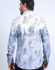 Mens Modern Fit Panoramic Foil Print Shirt - White