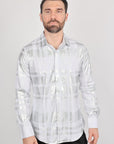 Mens Modern Fit Stretch Foiled White Long Sleeve Shirt