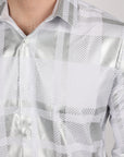 Mens Modern Fit Stretch Foiled White Long Sleeve Shirt
