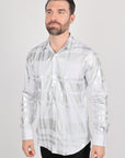 Mens Modern Fit Stretch Foiled White Long Sleeve Shirt