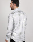 Mens Modern Fit Stretch Foiled White Long Sleeve Shirt