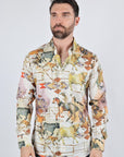 Mens Long Sleeve Modern Fit Stretch Wild Horses Print Shirt