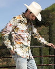 Mens Long Sleeve Modern Fit Stretch Wild Horses Print Shirt