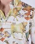 Mens Long Sleeve Modern Fit Stretch Wild Horses Print Shirt