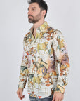 Mens Long Sleeve Modern Fit Stretch Wild Horses Print Shirt