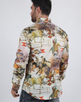 Mens Long Sleeve Modern Fit Stretch Wild Horses Print Shirt