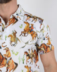 Mens Performance Fabric Modern Fit Stretch Rodeo Print Polos