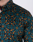 Small Print Satin Cotton/Spandex Long Sleeve Shirt