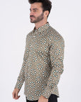 Small Print Satin Cotton/Spandex Long Sleeve Shirt