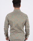 Small Print Satin Cotton/Spandex Long Sleeve Shirt