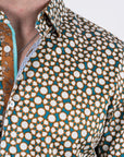 Small Print Satin Cotton/Spandex Long Sleeve Shirt